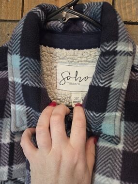 Soho Apparel Navy, Light Blue & White Plaid Sherpa-Lined Jacket